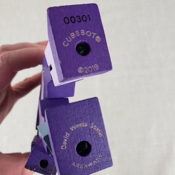 Cubebot Areaware David Weeks Studio Wooden Cube Robot Brainteaser Puzzle Purple - Picture 7 of 8